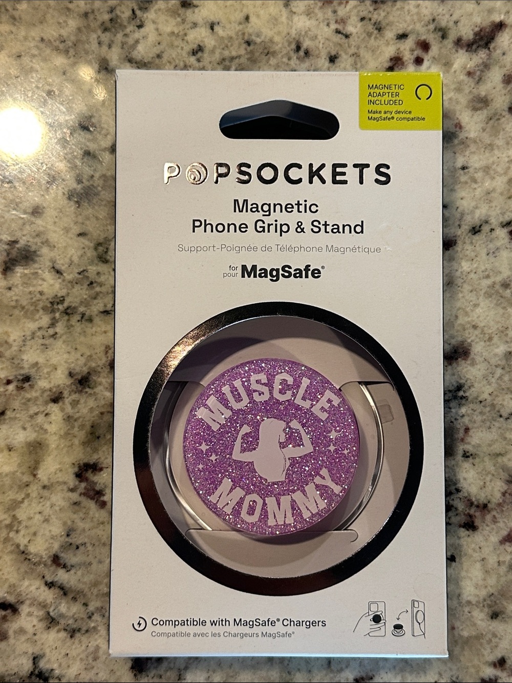 PopSocket Magnetic Phone Grip & Stand - Purple Glitter "Muscle Mommy"